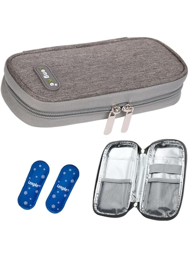 LEVGLAKE Insulin Cooler Travel Case Diabetic Medication Insulated Cool Organizer with 2 Reusable Ice Packs (Grey)