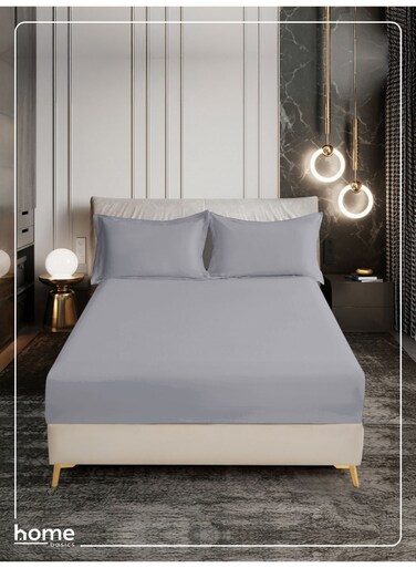 Bedding Fitted Sheet - Fits 180x200 Cm For King Bed - 3 Pcs (1 Fitted Sheet and 2 Pillowcases) - 35 Cm Deep Pocket - Solid Bed Sheet