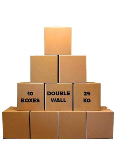 10-Pack Medium Double Wall 100% Recyclable Corrugated Cardboard Moving Boxes with 25 KG Capacity, 45 x 45 x 45 cm Brown Carton for Packaging, Shipping and Storage, 5 ply