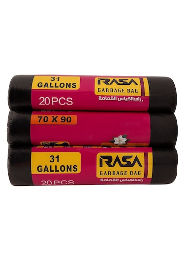 Medium Garbage Bags &acirc;&euro;&ldquo; 31 Gallons, 70x90cm, 20 pcs per roll x 3 rolls (Total 60 pcs) &acirc;&euro;&ldquo; Black, Tear-Resistant, Eco-Friendly, Jasmine Scented