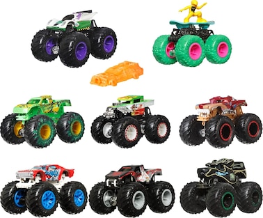 مجموعة سيارات Monster Trucks بمقياس 1:64 من Hot Wheels المصنوعة من قوالب مصبوبة بعجلات عملاقة
