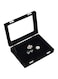 Basuwell 24 Grid Velvet Jewelry Tray for Drawers Glass Clear Lid Showcase Display Storage Ring Trays Black JB0002-7B