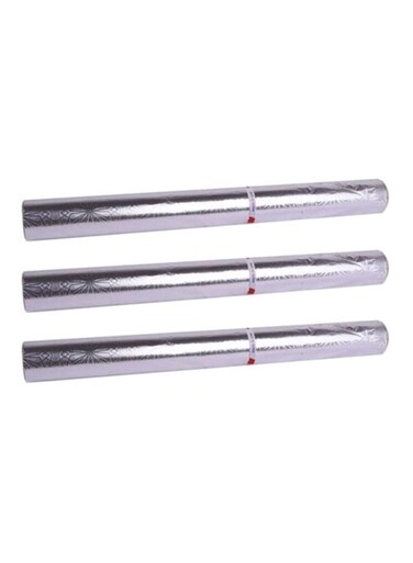 Pack Of 3-Piece 37.5 sqft Micro Embossed Aluminium Foil Set Silver 3.48meter
