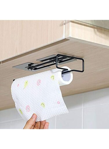 STOIQE Self Adhesive Wall Mounted 3 in 1 Multi Functional Kitchen Rack with Kitchen Tissue Roll Holder, for Towel Holder, Wine Glass Holder - No Drilling (1pcs, Tissue Rack)