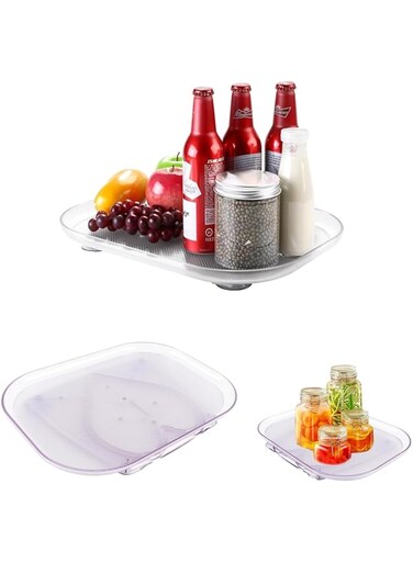 SYOSI Rotating Lazy Susan Organizer for Refrigerator, 360 Degree Turntable Storage Rack, Clear Condiment Holder for Kitchen, Cabinet, Bathroom Vanity, 1 Piece