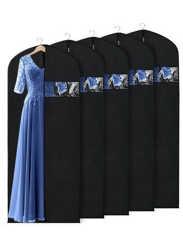 5 Pack Garment Bag Lightweight Suit Bags for Closet Storage, Hanging Clothes Cover with Zipper and Clear Window for Folding for Tuxedos Coats Dresses 60x120cm