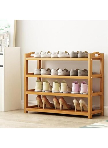 GoldenLike Bamboo Shoe Rack ，4 Tier Free Standing Shoes Storage Organizer,Multi-Function Storage Shelf,Space Saving，for Entryway Living Room Bedroom ﻿ (Wood, 4 Tier)