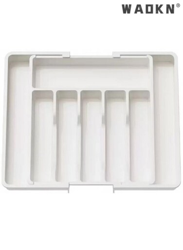 Silverware Drawer Organizer , Expandable Utensil Tray for Kitchen , BPA Free Flatware and Cutlery Holder , Adjustable Plastic Storage for Spoons Forks Knives , Large , Easy to clean , white , 33*38*5 CM .