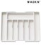 Silverware Drawer Organizer , Expandable Utensil Tray for Kitchen , BPA Free Flatware and Cutlery Holder , Adjustable Plastic Storage for Spoons Forks Knives , Large , Easy to clean , white , 33*38*5 CM .
