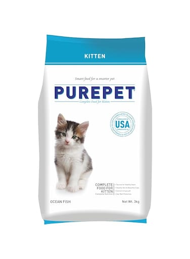 Purepet Kitten Dry Cat Food, Ocean Fish, 3 Kg   DHA For Brain Development, pH Balance For Urinary Care, Omega 3 &amp; 6 For Healthy Skin &amp; Coat  For Weaning Kitten &amp; Mother