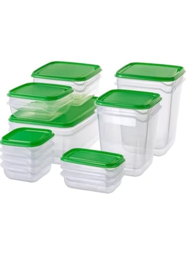 ccls DXB Gadgets PRUTA Food container Lightweight save space fridge and freezer., set of 17, transparent/green