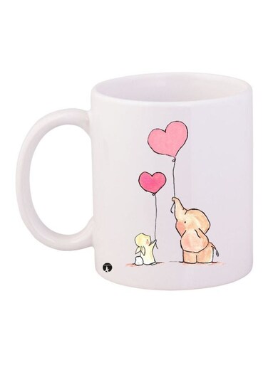 Elephant And Bunny Printed Coffee Mug White/Pink/Brown