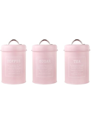 FBWSM 3-piece kitchen jar set 1200 ml coffee tea sugar storage jar countertop finishing-Pink