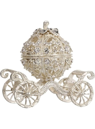 SYOSI Cinderella Pumpkin Carriage Jewelry Box with Hinged Lid, Silver Rhinestone Decorative Trinket Holder for Women and Girls, Elegant Jewelry Organizer