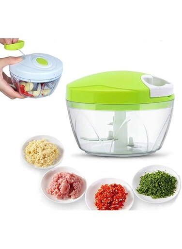 Mini Manual Food Chopper &ndash; Mini Food Processor &ndash; Manual Handheld Food Chopper/Cutter &ndash; Pull String to Slice Vegetables Onions Garlic Meat Nuts in Seconds - Stainless Steel Blades, Non-Slip Base