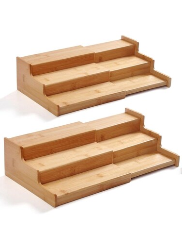 2 Pack Bamboo Spice Organization for Cabinet, Cabinet Spice Organizer, 3-Tier Spice Rack Organizer for Cabinet, Kitchen Seasoning Organizer &amp; Seasoning Rack