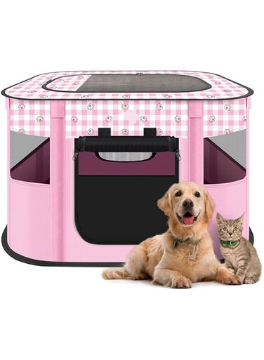 CENXI Foldable Pet Playpen, Portable Dog Cat Rabbit Pig Puppy Playpen, Collapsible pet Kennel Cage, Sturdy pet Tent, Pet Breeding Room, Pet Playground Indoor (pink)