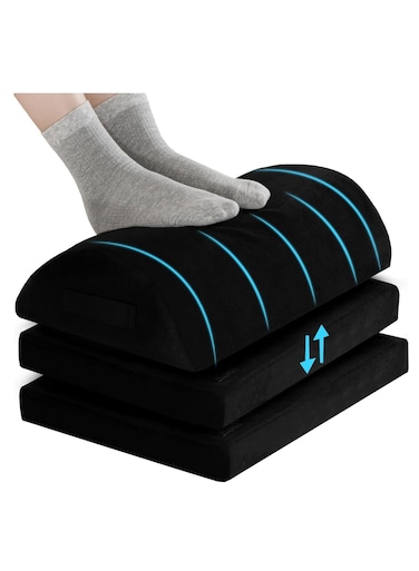 3-Tier Adjustable Under Desk Foot Rest, Adjustable Memory Foam Footrest, Foot Stool, Foot Massage Pad with Washable Cover, Warmer Feet Pocket, 3 Height Options for Office Gaming Work Use