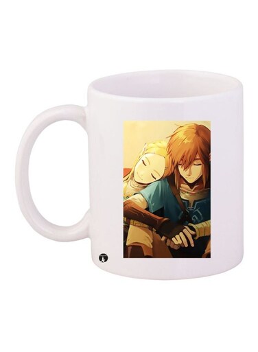 Cartoon Girl And Boy Printed Coffee Mug White/Brown/Yellow