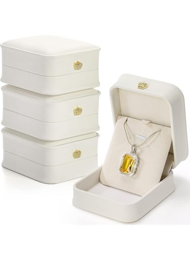 Tazweeq 4 Pcs Necklace Pendant Box, Velvet Necklace Storage Box Faux Leather Jewelry Gift Box, Bracelet Jewelry Gift Box Chain Necklace Display Storage Case