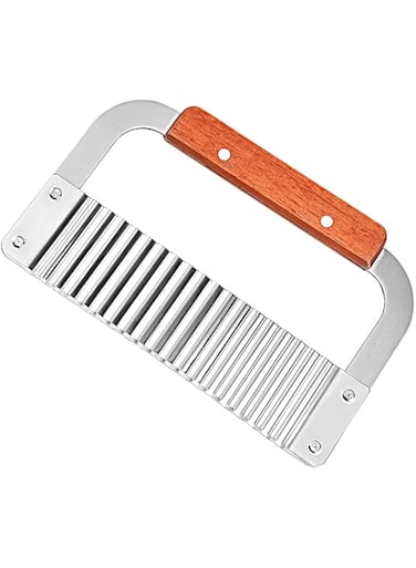 Oasisgalore Crinkle Cutter Stainless Steel Potato Slicer Heavy Duty Wavy Crinkle Cutting Chopping Tools with Wooden Handle for Carrot Veggies