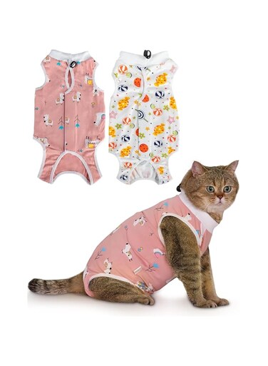 KASTWAVE Cat Recovery Suit, 2Pcs Breathable Cat Surgery Recovery Suit Female, for Abdominal Wound Protector, Anti Licking After Surgery, Cat Spay Recovery Suit Female Abdominal Wounds