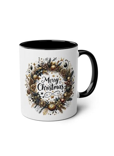 1pc 11OZ Ceramic Merry Christmas Coffee Mug - Double-Sided Printed Holiday Cup, Festive Gift for Men &amp; Women, Ideal for Office, Dorm, School - Seasonal Tea &amp; Coffee Mug black