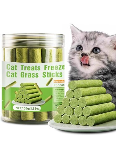 Catnip Toys for Indoor Cats，Cat Grass Teething Stick 100g for Cat Kittens Hairball Removal，Natural Dried Grass Chew Sticks Toys for Cat Dental Care and Training
