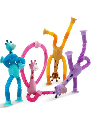 ORCHID M&reg; 4 Pcs Telescopic Suction Cup Giraffe Toy, Ever-Changing Giraffe Telescopic Tube Suction Cup Fun Educational Stress Relief Toys, Sensory Toys Birthday Gift Party Favors for Kids