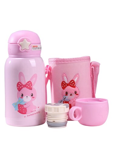 Stainless Steel Water Bottle with Straw Lid, Reusable Double-Walled Vacuum Insulated Metal Flask, Leak-Proof Sports Water Bottle with Shoulder Strap, for Hot &amp; Cold Drinks, 500ml (Pink)