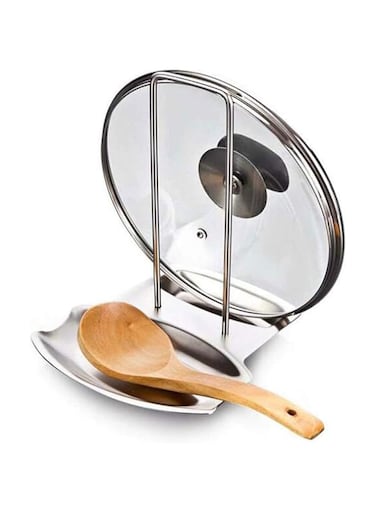 Khazna Lid and Spoon Rest, Stainless Steel Pan Pot Cover Lid Rack Stand Spoon Rest Stove Organizer Storage Soup Spoon Holder for Home Kitchen
