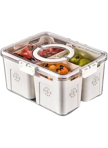 Refrigerator Organizer Box, Food Storage Container Fruit Storage Bin, Stackable Vegetable Strainer Box High-Capacity with Lid with Handle 1 Box/Set of White (4 Drain Baskets in One Box - Big Size)