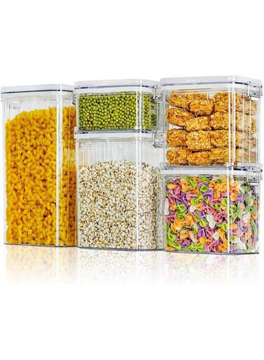 CARLO CREATIVE Airtight Food Storage Containers with Lids,5 PCS PET Material Kitchen Storage &amp; Fridge Organizer, BPA &amp; Odor Free.