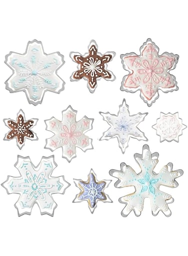 Comais Snowflake Cookie Cutter Set of 10 pcs, Stainless Steel Snowflake Shaped Cookie Cutters Fondant Baking Molds