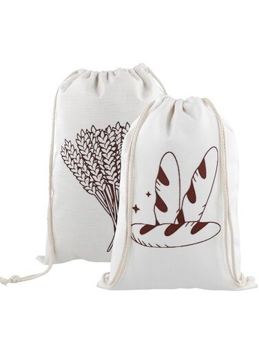 NALACAL 2Pcs Linen Bread Bags for Homemade Bread, Reusable Bread Container, Drawstring Bread Storage Bags Printed Bread Bags for Bread Storage Bakers Gifts 16x12inch Large Reusable Linen Saver Bag