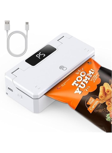 Angju Mini Bag Sealer and Cutter, Handheld Bag Sealer Heat Seal with 5 Seal Time Modes &amp; 11cm Heating Strip - Rechargeable Chip Bag Sealer - Bag Resealer for Chip Bags, Snack Bags, Plastic Bags