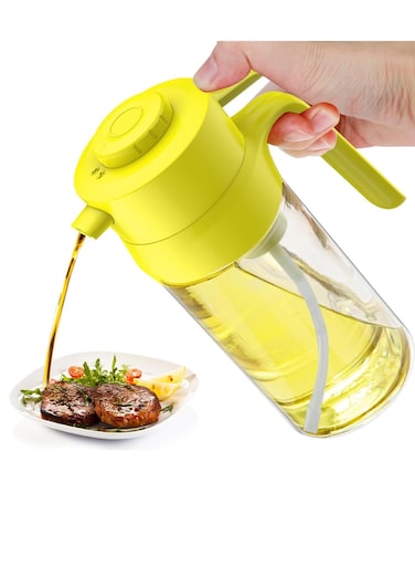 Auto Olive Oil Dispenser Bottle Ration Oil Bottle 500ml Glass Cooking Oil Container With Labels Leakproof Non-Slip Handle Oil and Vinegar Dispenser for Kitchen Cooking Yellow