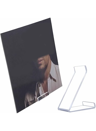 Tazweeq Vinyl Record Stand, Display Album Covers, No Assembly Required, Simple Clear Acrylic Desktop Album Stand (1 Piece)