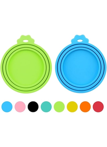 PWOD 2 Pack Pet Food Cans Lids, Silicone Food Can Covers for Dog and Cat, BPA Free/Food Safe/Universal, One Fit Most Standard Size Food Can Top Blue/Grass Green