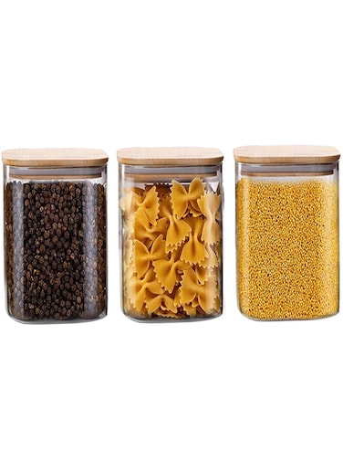 Glass Storage Jars with Airtight Bamboo Lid, Clear Glass Food Storage Containers Kitchen Canisters for Coffee,Candy,Cookie,Rice,Sugar,Flour,Pasta,Nuts and Spice Jars(1200ml,3pcs)