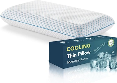 MUSA&Atilde;&sbquo;&Acirc;&reg; Flat Cooling Memory Foam Pillow - Gel Infused with Removable Washable Cover