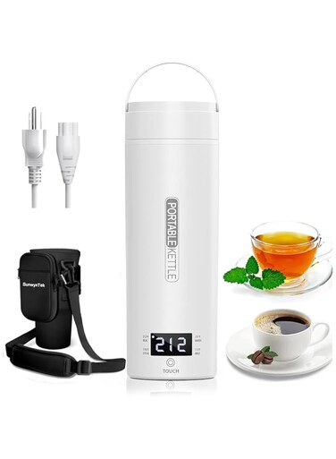 MOTIM Portable Travel Kettle 380ML Mini Tea Kettle with 4 Variable Presets,Auto Shut-Off &amp; Boil Dry Protection,White