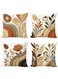 Cushion Covers Set of 4 Pillowcases 45x45cm Decorative Square Throw Pillow Covers, Linen Pillow Protectors with Invisible Zipper, Cushion Cover for Home Decor Brown Abstract Plants