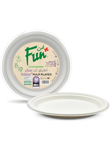 Funeveryday Biodegradable Microwave Organic &amp; Eco Friendly Moulded Fibre Plate 10 Inch, Pack Of 10