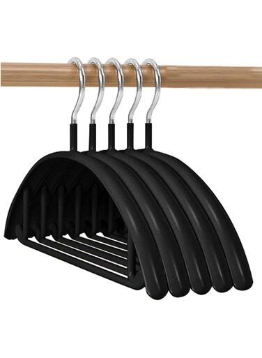 Non Slip Hangers Suit Hangers 5 Pack Clothes Hangers with No Shoulder Bump Design for Coats Jackets Pants Dress Clothe Black 5 Piece.
