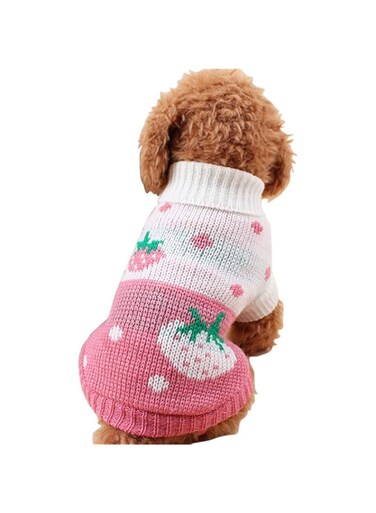 CHBORCHICEN Pet Dog Sweaters Classic Knitwear Turtleneck Winter Warm Puppy Clothing Cute Strawberry and Heart Doggie Sweater (Pink, Medium)