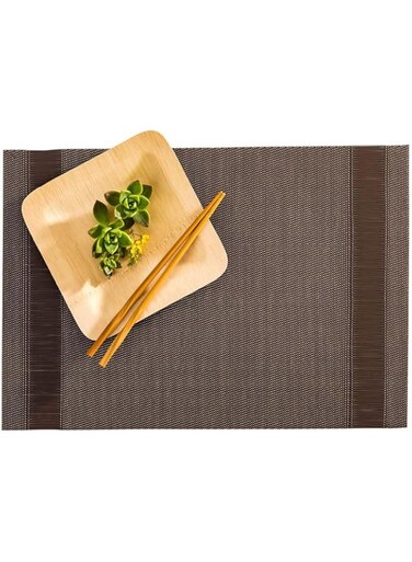 Artisan Stripe Brown Vinyl Woven Placemat - Heat Resistant, Stain Resistant - 16" X 12" - 6Ct Box - Restaurantware