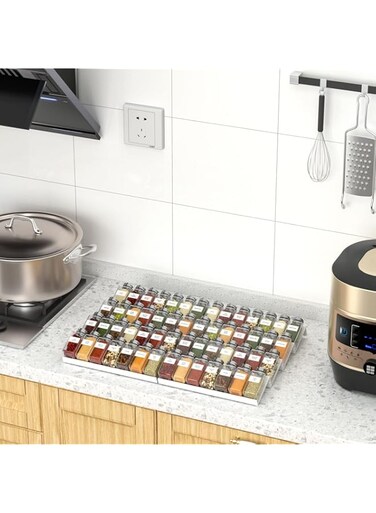 BPA Adjustable Expandable Acrylic Spice Rack Tray - 4 Tier Spice Drawer Organizer for Kitchen Cabinets, White 2 Pack