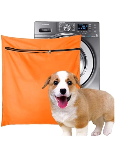 Azonee Pet Laundry Bag, Filters Pet Hair Petwear Wash Bag for Washing Machine with YKK Zip for Pet Bedding Blankets Towels (Jumbo, Orange)