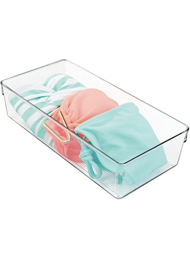 iDesign Linus Plastic Dresser and Vanity Organizer, Storage Bin for Bathroom, Bedroom, Office, Craft Room, Fridge, Freezer, Pantry, 12" x 6" x 3", Clear
